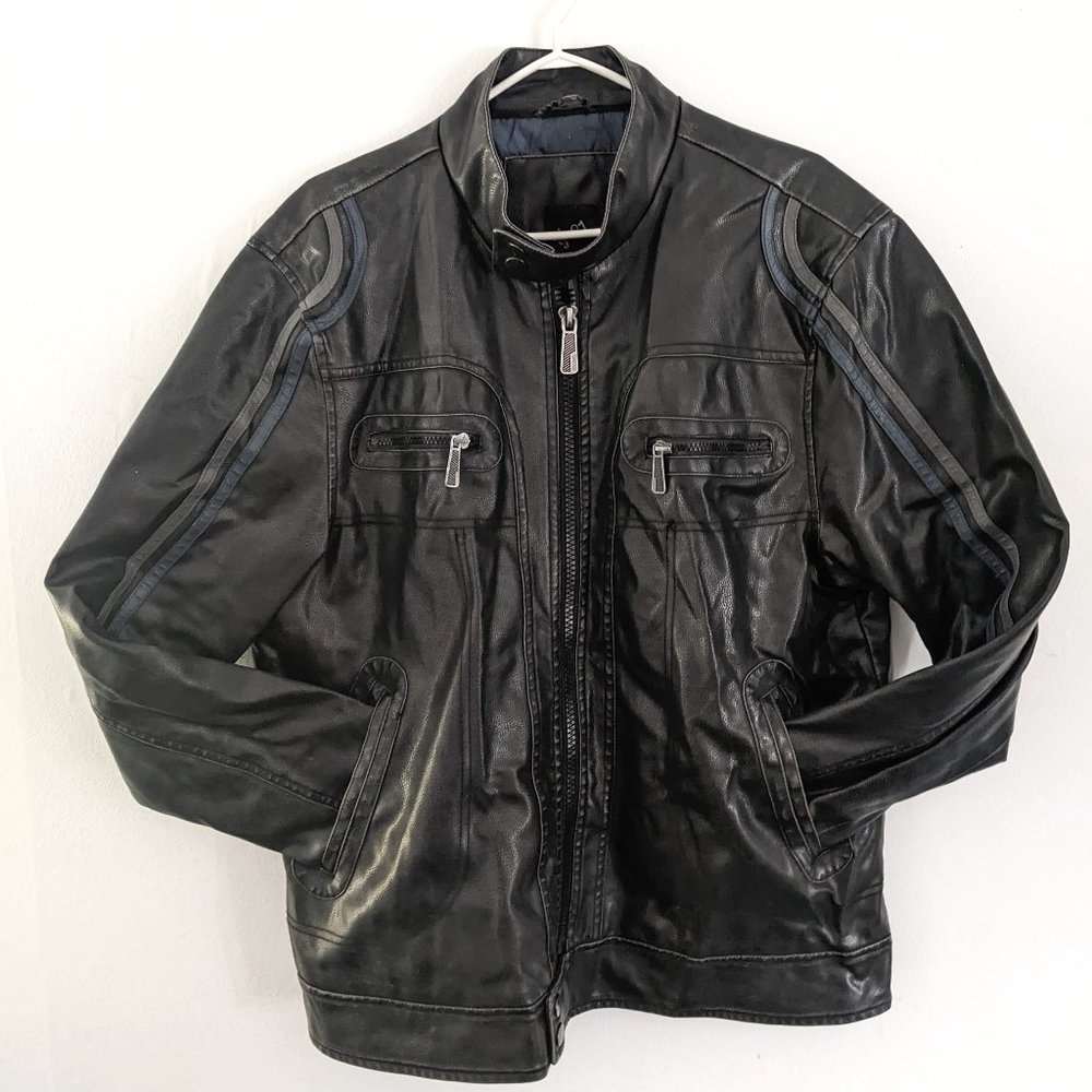 Blue Accent Faux-Leather Jacket